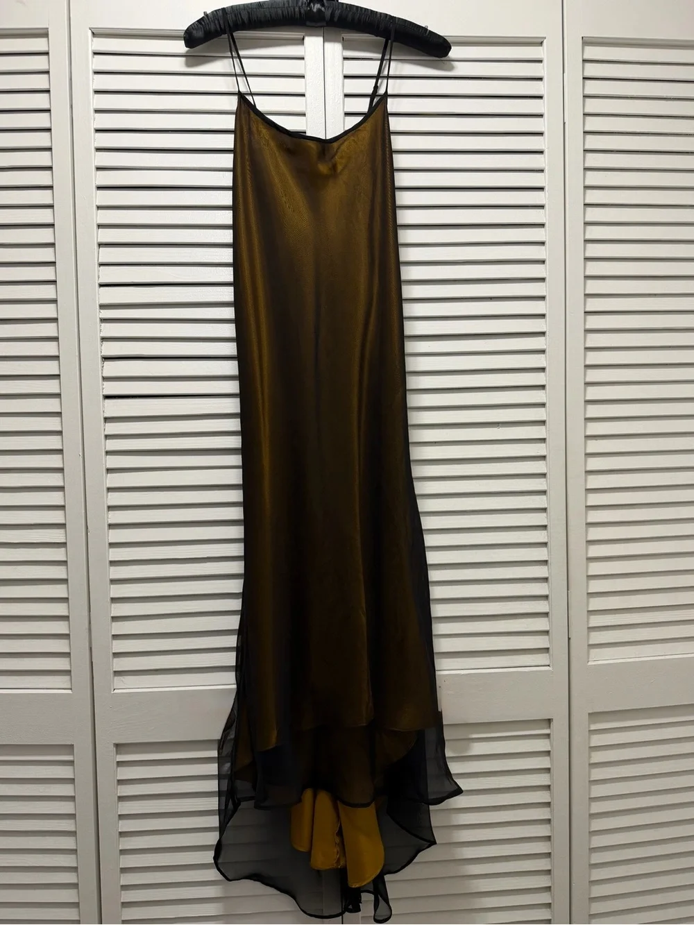 Vintage Victoria's Secret Mustard Slip Dress with Black Sheer Overlay - Picture 1 of 9